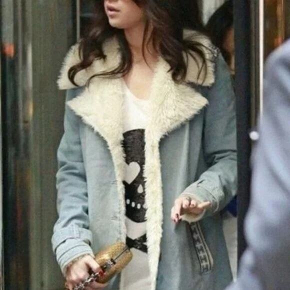 Free People Sherpa Shearling Denim Jacket Coat Size Small 70s Retro Selena - Picture 2 of 12